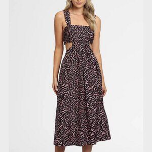 NWT Rebecca Vallance Womens Cha Cha Silk Cut Out Spotted Midi Dress SIZE 4